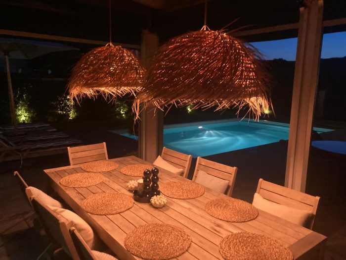 Suspension in fiber of palms, Suspension demi-boule palm, Woven Rattan Lampshade Morocco