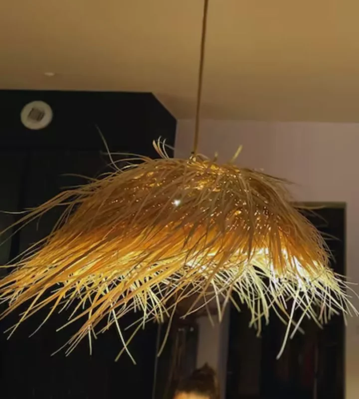 Suspension in fiber of palms, Suspension demi-boule palm, Woven Rattan Lampshade Morocco Wicker lampshade Straw chandelier