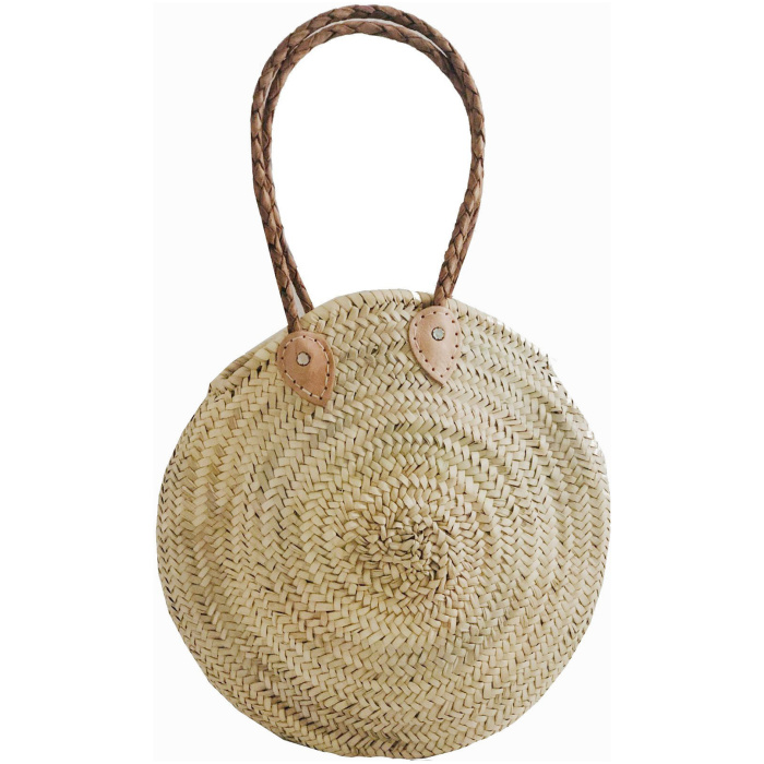 round straw bag Picnic berber with leather handles and straps top quality basket is perfect for a day at the beach 38 cm (15") diameter.
