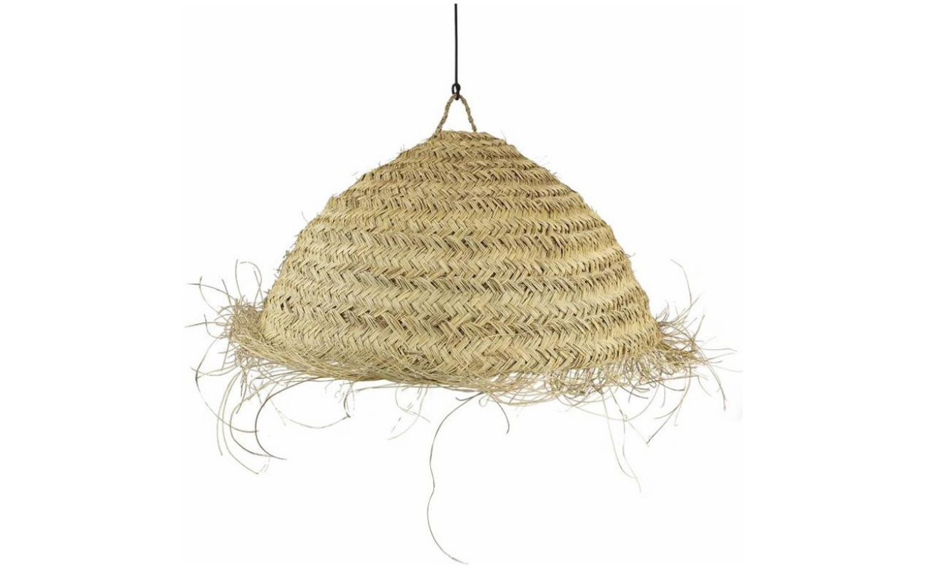 Rattan lamp shade Straw openwork shade, circular suspension, wicker lamp, palm leaves, fringes, rope, bamboo, rattan, raffia, boho style