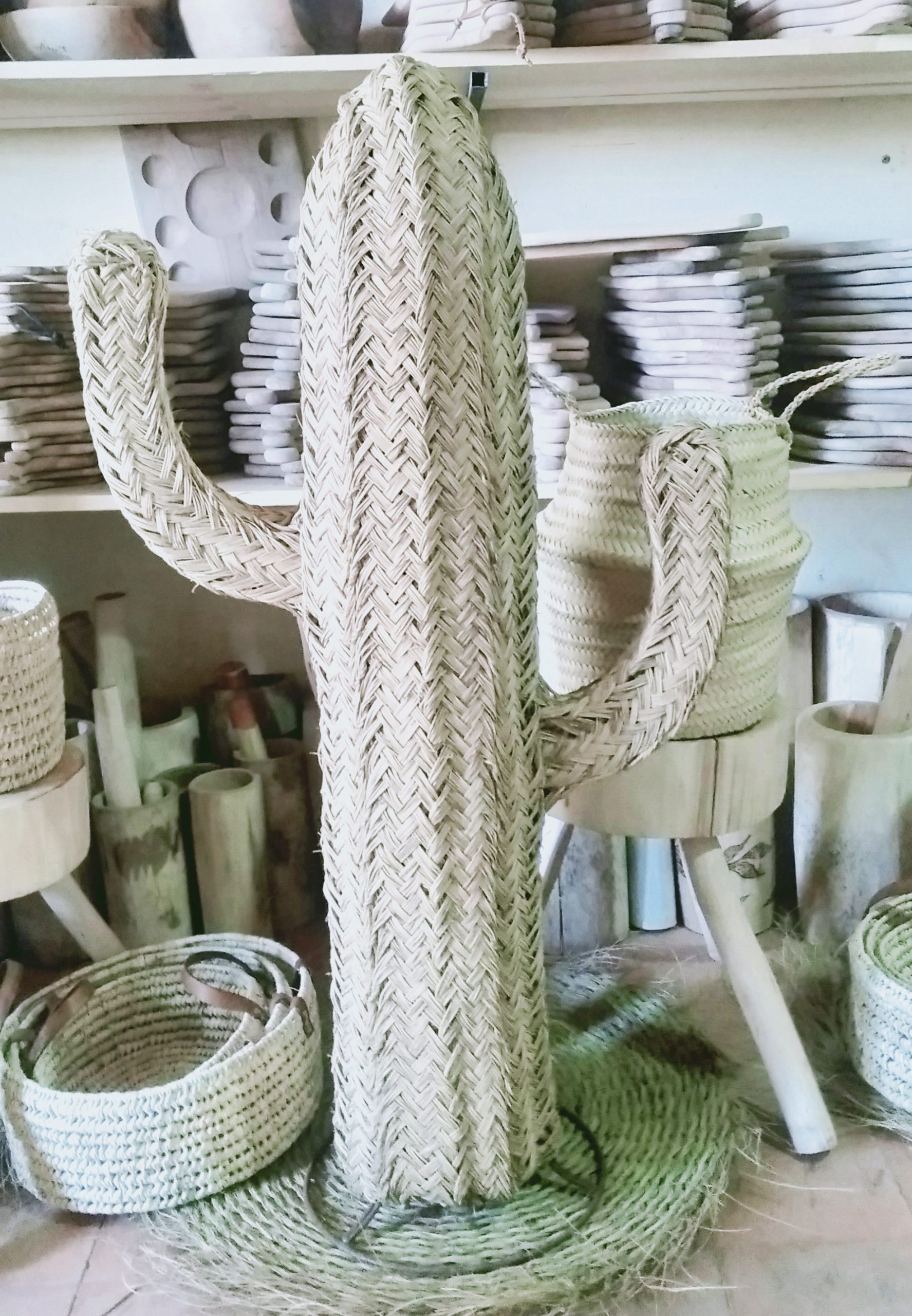 Moroccan Decorative Straw Cactus, Handmade Straw Cactus Rattan