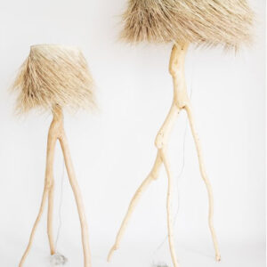 Floor Lamp hand woven Crafted in Morocco using olive wood and with a stunning art deco-styled palm fibre lamp shade TRIPOD LAMP