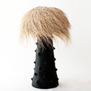 handcrafted lamp PALM Fiber with Black Clay Handmade in Morocco