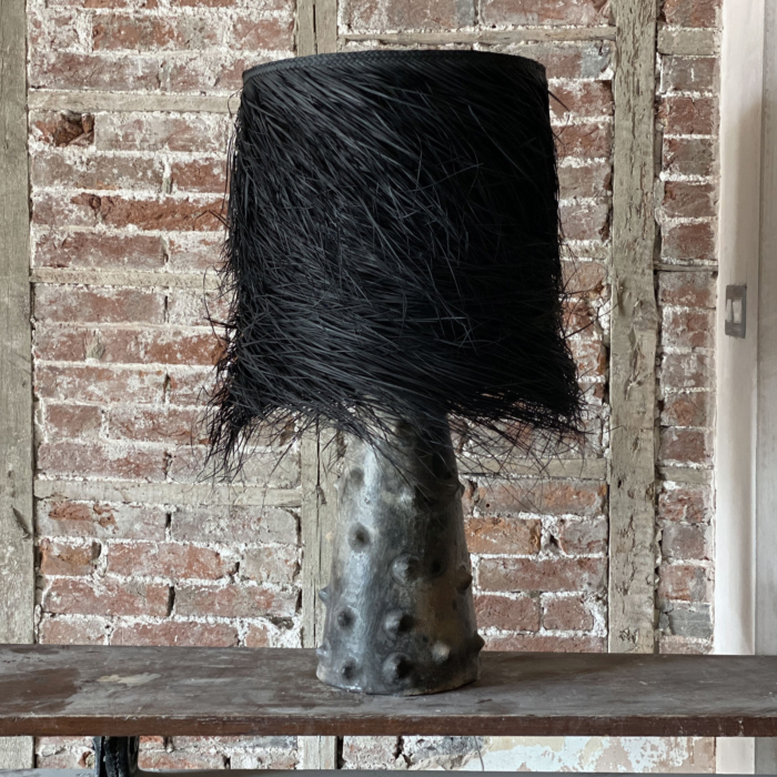 domed palm fiber light shade handcrafted in Morocco made with Black Clay