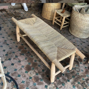 Wood Chair really stylish look great Use as chair or a chaise longue around a table. with upholstered seat in doum or tressed palmier leaves.