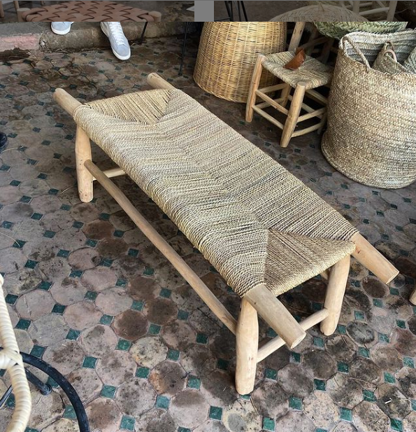 Wood Chair really stylish look great Use as chair or a chaise longue around a table. with upholstered seat in doum or tressed palmier leaves.