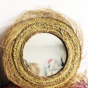 Moroccan Mirror raffia Handmade Materials: raffia, straw, palm leaf, rattan, wicker, Large: 60 cm (mirror 40 cm) / Small: 50cm (mirror 30cm)