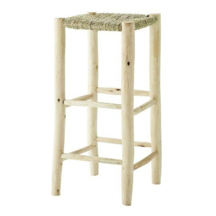 MOROCCAN STOOL DOUM CHAIR Traditional eucalyptus wood chair with upholstered seat in doum or tressed palmier leaves.Use chair bar or table
