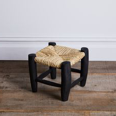 Moroccan Rattan Stool BLACK and woven palm leaves ideal for decorating a living room or even a terrace available in a 20cm or 30cm version