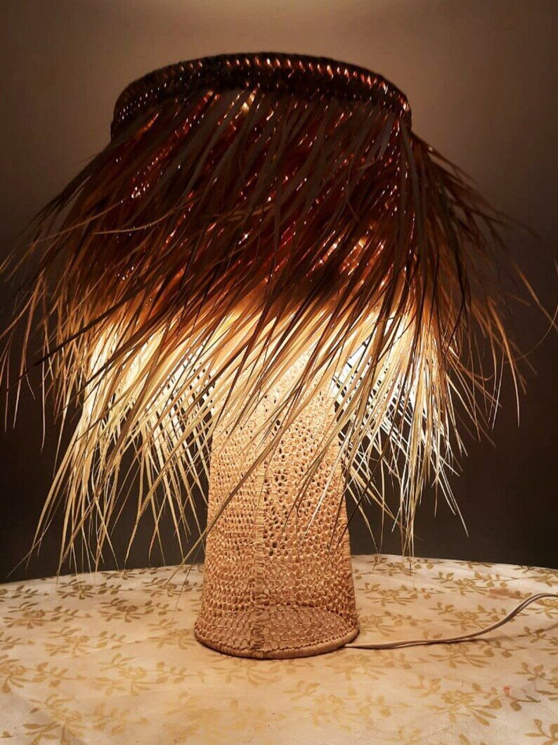 Lamp Shade with Raffia and Palm Fibre **30% off**, palm fibre Lampshade and Morocco Wicker lampshade Straw chandelier